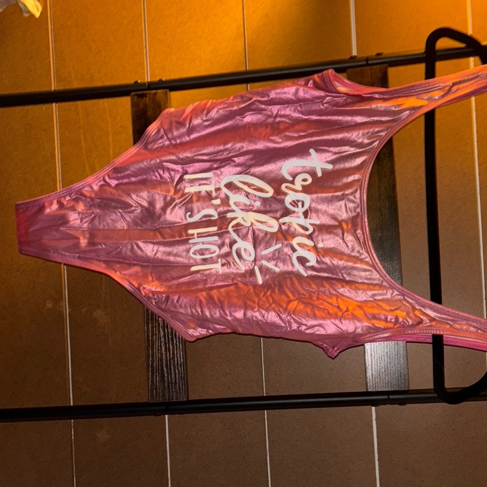 Pink and White One Piece Swimsuit with Decorative Details